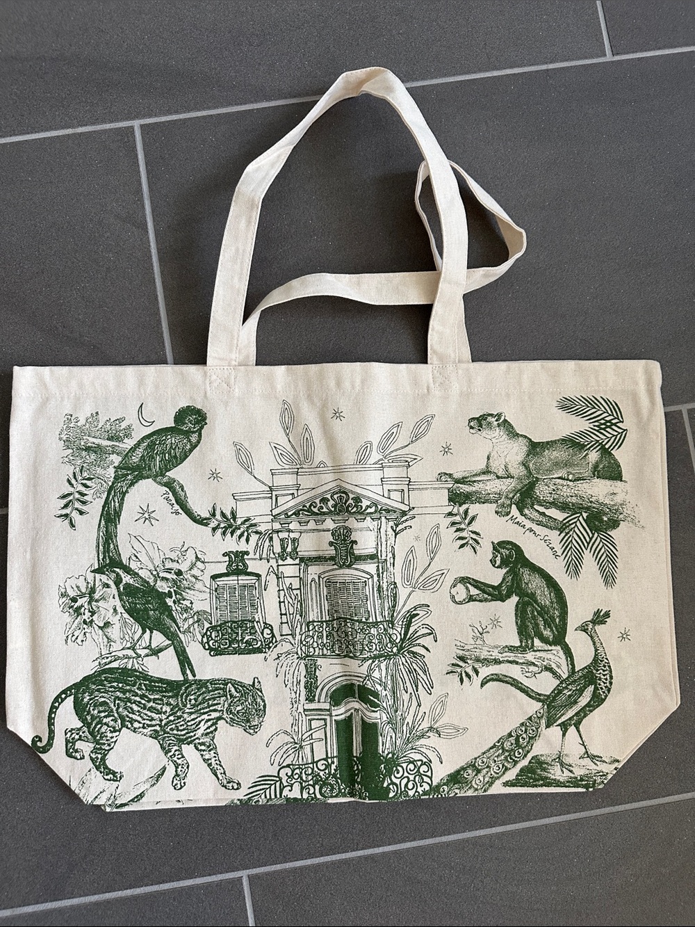 Sézane Paraiso Print Tote Bag in Cream and Green